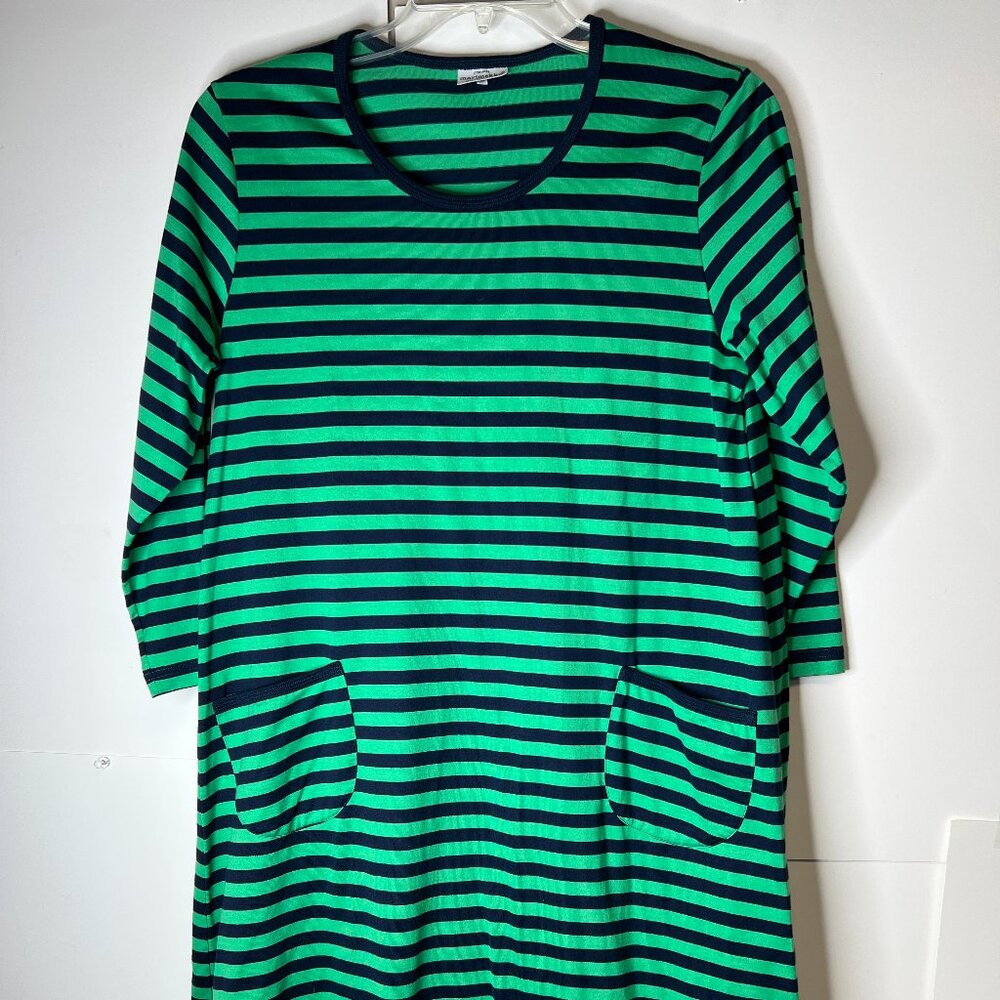 Marimekko Green and Navy Striped Midi Dress